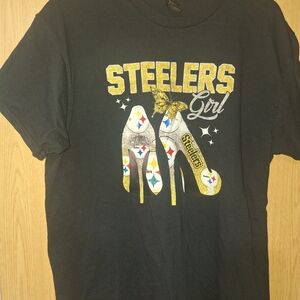 Gildan Black "Steelers Girl" High Heel Graphic Tee with Gold Accents